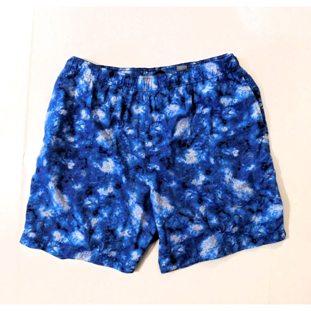 Perry Ellis America Active Swim Shorts Mens XL Blue Abstract Mesh Lining Nylon